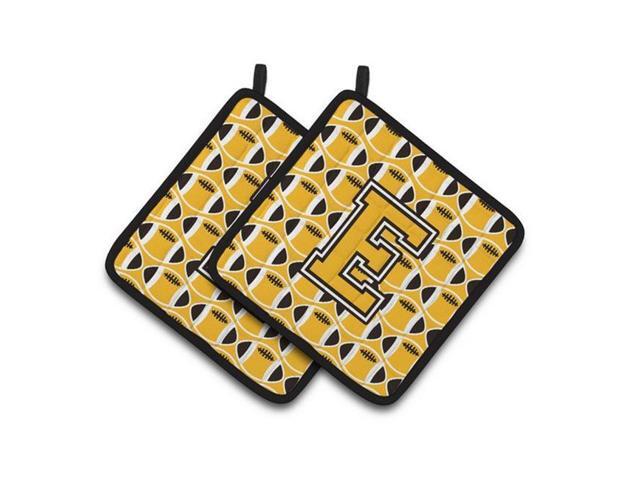 Carolines Treasures CJ1080-EPTHD Letter E Football Black Old Gold & White Pair of Pot Holders 75 x 3 x 75 in