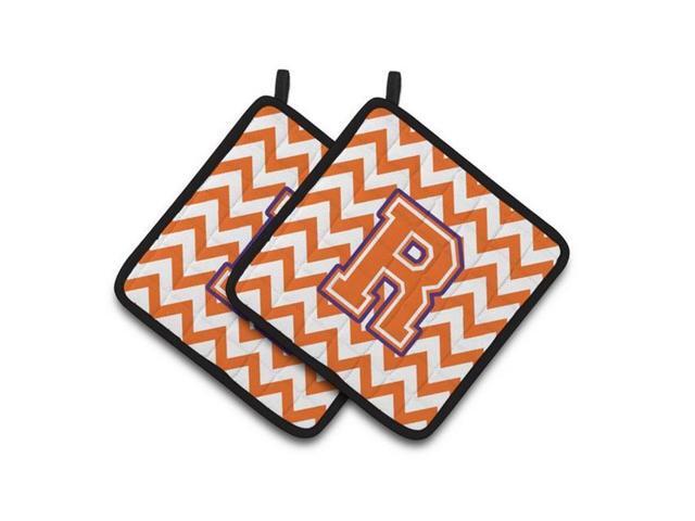 Carolines Treasures CJ1062-RPTHD Letter R Chevron Orange & Regalia Pair of Pot Holders 75 x 3 x 75 in