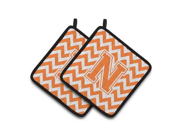 Carolines Treasures CJ1046-NPTHD Letter N Chevron Orange & White Pair of Pot Holders 75 x 3 x 75 in