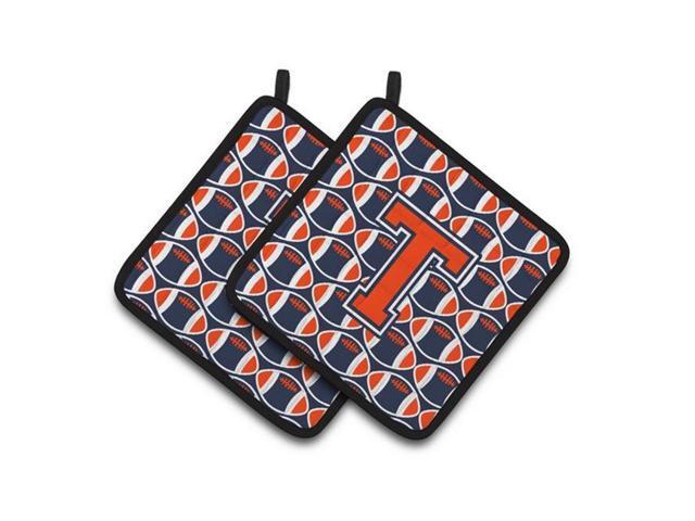 Carolines Treasures CJ1066-TPTHD Letter T Football Orange Blue & White Pair of Pot Holders 75 x 3 x 75 in