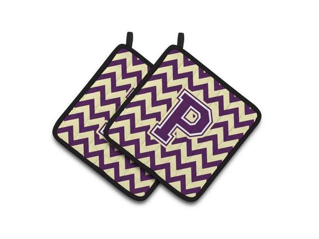 Carolines Treasures CJ1058-PPTHD Letter P Chevron Purple & Gold Pair of Pot Holders 75 x 3 x 75 in