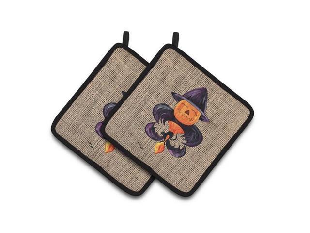 Carolines Treasures 8748PTHD Halloween Pumpkin Bat Fleur De Lis Pair of Pot Holders 75 x 3 x 75 in