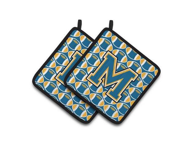 Carolines Treasures CJ1077-MPTHD Letter M Football Blue & Gold Pair of Pot Holders 75 x 3 x 75 in