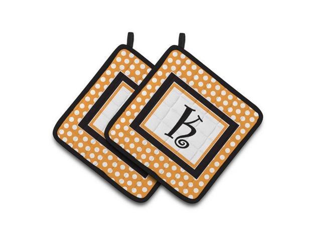 Carolines Treasures CJ1033-KPTHD Monogram Initial K Orange Polkadots Pair of Pot Holders 75 x 3 x 75 in