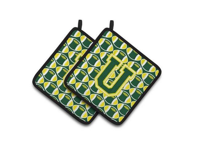 Carolines Treasures CJ1075-UPTHD Letter U Football Green & Yellow Pair of Pot Holders 75 x 3 x 75 in