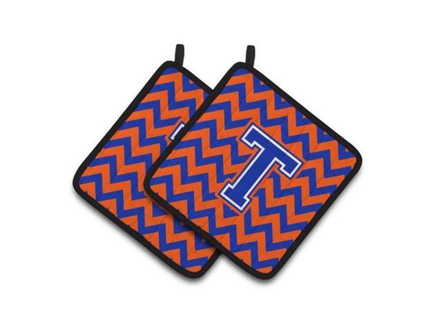 Carolines Treasures CJ1044-TPTHD Letter T Chevron Orange & Blue Pair of Pot Holders 75 x 3 x 75 in