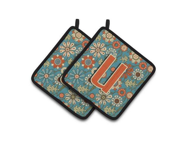 Carolines Treasures CJ2012-UPTHD Letter U Flowers Retro Blue Pair of Pot Holders 75 x 3 x 75 in