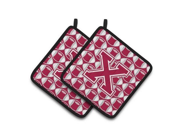 Carolines Treasures CJ1065-XPTHD Letter X Football Crimson Grey & White Pair of Pot Holders 75 x 3 x 75 in