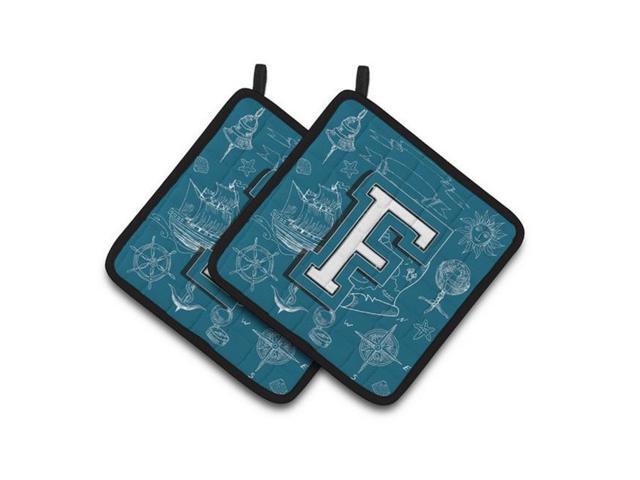 Carolines Treasures CJ2014-FPTHD Letter F Sea Doodles Initial Alphabet Pair of Pot Holders 75 x 3 x 75 in