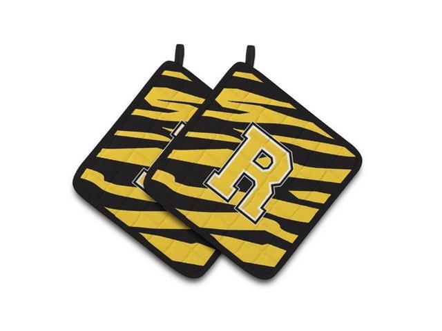 Carolines Treasures CJ1026-RPTHD Monogram Initial R Tiger Stripe - Black Gold Pair of Pot Holders 75 x 3 x 75 in