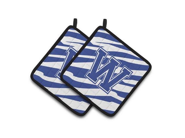 Carolines Treasures CJ1034-WPTHD Monogram Initial W Tiger Stripe Blue & White Pair of Pot Holders 75 x 3 x 75 in
