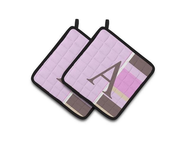 Carolines Treasures CJ1005-APTHD Letter A Monogram - Pink Stripes Pair of Pot Holders 75 x 3 x 75 in