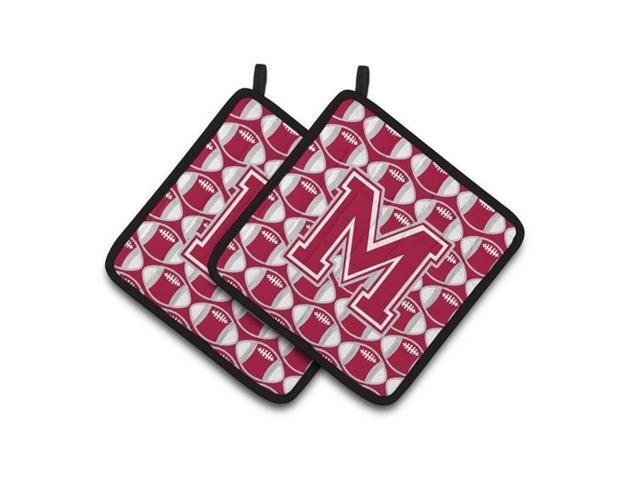 Carolines Treasures CJ1065-MPTHD Letter M Football Crimson Grey & White Pair of Pot Holders 75 x 3 x 75 in