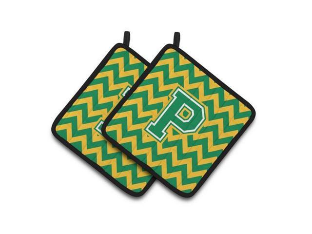 Carolines Treasures CJ1059-PPTHD Letter P Chevron Green & Gold Pair of Pot Holders 75 x 3 x 75 in