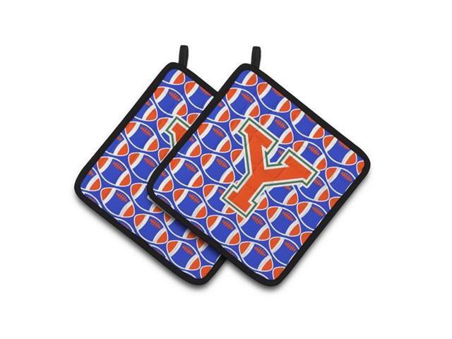 Carolines Treasures CJ1083-YPTHD Letter Y Football Green Blue & Orange Pair of Pot Holders 75 x 3 x 75 in