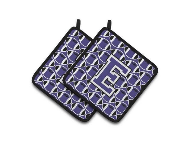 Carolines Treasures CJ1068-EPTHD Letter E Football Purple & White Pair of Pot Holders 75 x 3 x 75 in