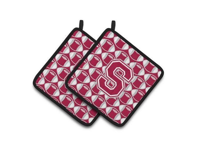 Carolines Treasures CJ1065-SPTHD Letter S Football Crimson Grey & White Pair of Pot Holders 75 x 3 x 75 in