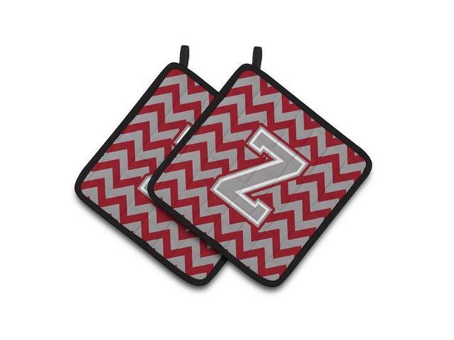 Carolines Treasures CJ1043-ZPTHD Letter Z Chevron Crimson & Grey Pair of Pot Holders 75 x 3 x 75 in