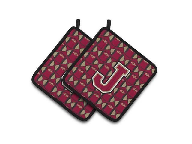 Carolines Treasures CJ1078-JPTHD Letter J Football Garnet & Gold Pair of Pot Holders 75 x 3 x 75 in