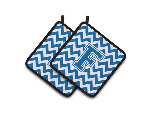 Carolines Treasures CJ1056-FPTHD Letter F Chevron Blue & White Pair of Pot Holders 75 x 3 x 75 in
