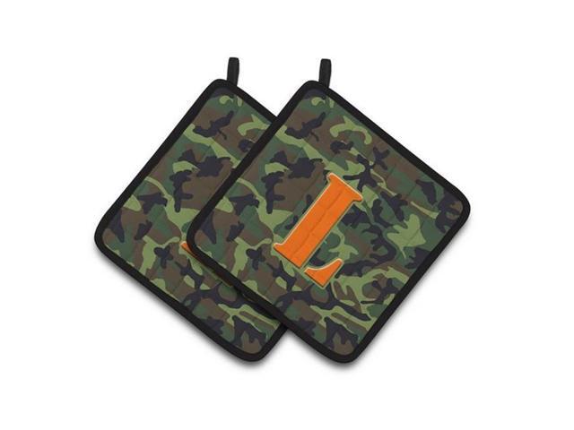 Carolines Treasures CJ1030-LPTHD Letter L Monogram - Camo Green Pair of Pot Holders 75 x 3 x 75 in