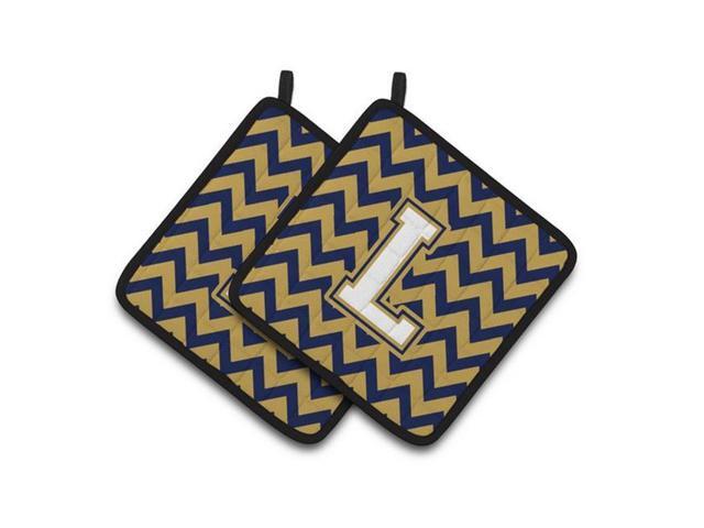 Carolines Treasures CJ1057-LPTHD Letter L Chevron Navy Blue & Gold Pair of Pot Holders 75 x 3 x 75 in