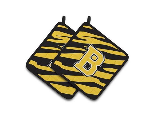 Carolines Treasures CJ1026-BPTHD Monogram Initial B Tiger Stripe - Black Gold Pair of Pot Holders 75 x 3 x 75 in
