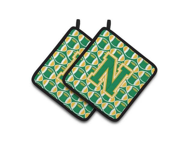 Carolines Treasures CJ1069-NPTHD Letter N Football Green & Gold Pair of Pot Holders 75 x 3 x 75 in