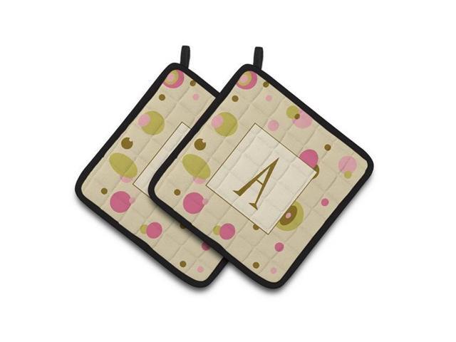 Carolines Treasures CJ1004-APTHD Letter A Monogram - Tan Dots Pair of Pot Holders 75 x 3 x 75 in