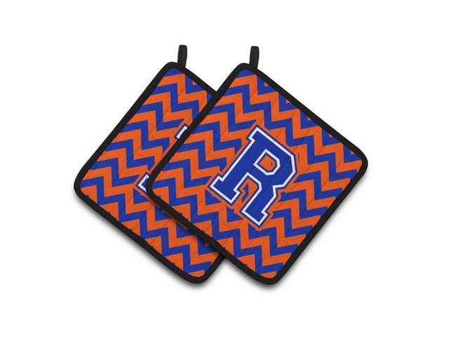 Carolines Treasures CJ1044-RPTHD Letter R Chevron Orange & Blue Pair of Pot Holders 75 x 3 x 75 in