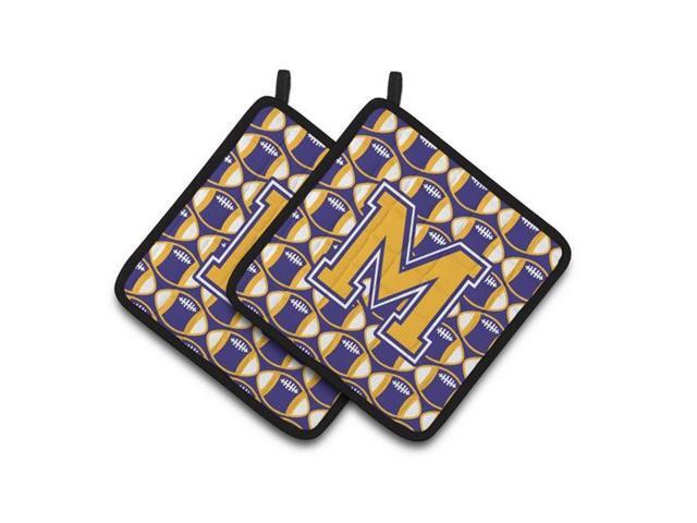 Carolines Treasures CJ1064-MPTHD Letter M Football Purple & Gold Pair of Pot Holders 75 x 3 x 75 in