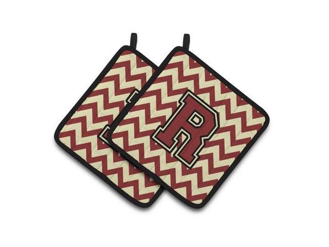 Carolines Treasures CJ1061-RPTHD Letter R Chevron Maroon & Gold Pair of Pot Holders 75 x 3 x 75 in