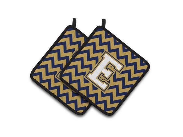 Carolines Treasures CJ1057-EPTHD Letter E Chevron Navy Blue & Gold Pair of Pot Holders 75 x 3 x 75 in