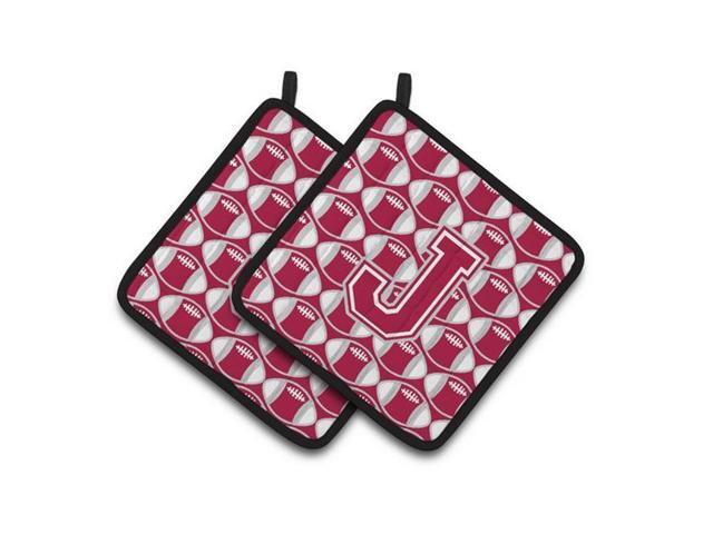 Carolines Treasures CJ1065-JPTHD Letter J Football Crimson Grey & White Pair of Pot Holders 75 x 3 x 75 in
