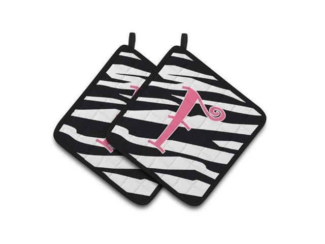 Carolines Treasures CJ1037-FPTHD Monogram Initial F Zebra Stripe & Pink Pair of Pot Holders 75 x 3 x 75 in