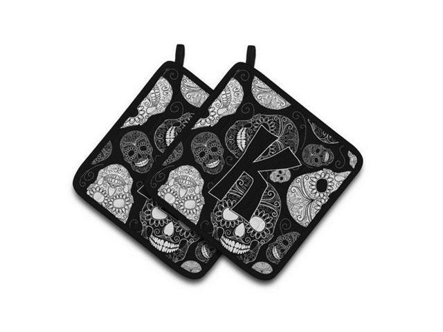 Carolines Treasures CJ2008-KPTHD Letter K Day of the Dead Skulls Black Pair of Pot Holders 75 x 3 x 75 in