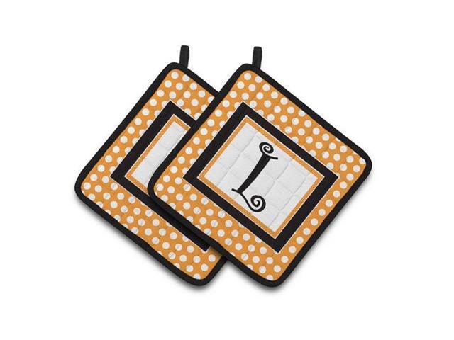 Carolines Treasures CJ1033-LPTHD Monogram Initial L Orange Polkadots Pair of Pot Holders 75 x 3 x 75 in