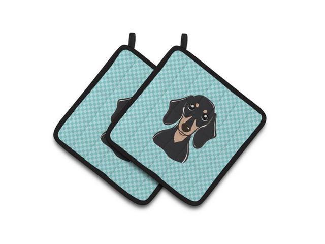 Carolines Treasures BB1153PTHD Checkerboard Blue Smooth Black & Tan Dachshund Pair of Pot Holders 75 x 3 x 75 in