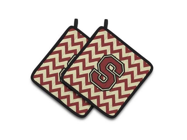 Carolines Treasures CJ1061-SPTHD Letter S Chevron Maroon & Gold Pair of Pot Holders 75 x 3 x 75 in