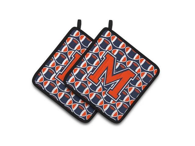 Carolines Treasures CJ1066-MPTHD Letter M Football Orange Blue & White Pair of Pot Holders 75 x 3 x 75 in