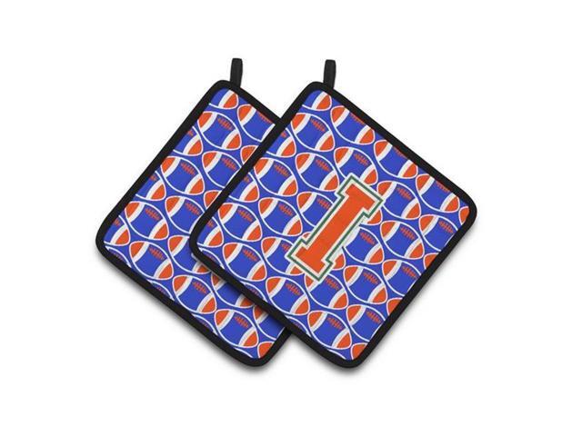 Carolines Treasures CJ1083-IPTHD Letter I Football Green Blue & Orange Pair of Pot Holders 75 x 3 x 75 in