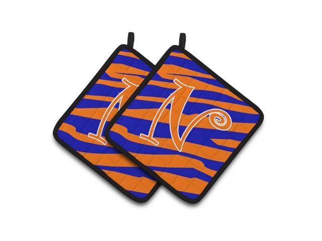 Carolines Treasures CJ1036-NPTHD Monogram Initial N Tiger Stripe Blue & Orange Pair of Pot Holders 75 x 3 x 75 in
