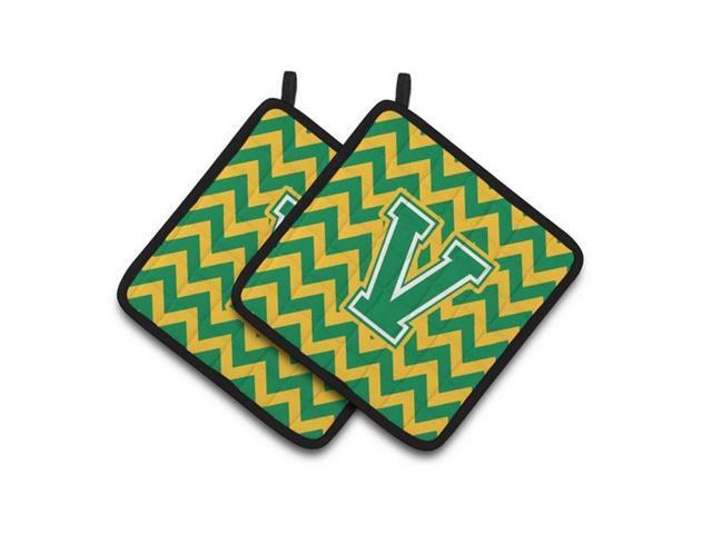 Carolines Treasures CJ1059-VPTHD Letter V Chevron Green & Gold Pair of Pot Holders 75 x 3 x 75 in