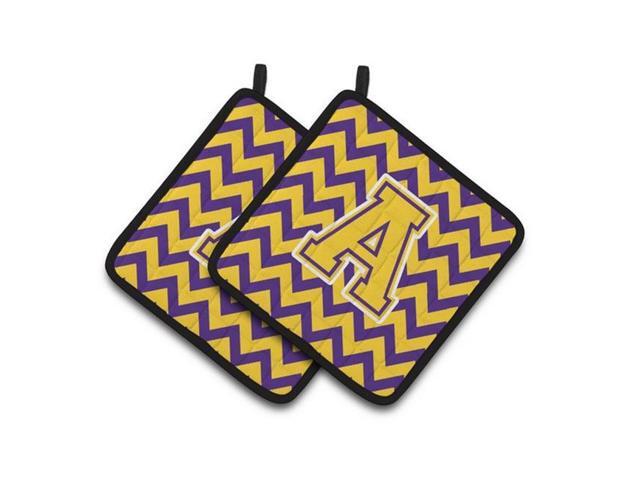 Carolines Treasures CJ1041-APTHD Letter A Chevron Purple & Gold Pair of Pot Holders 75 x 3 x 75 in