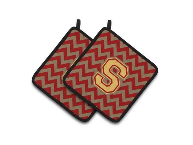 Carolines Treasures CJ1048-SPTHD Letter S Chevron Garnet & Gold Pair of Pot Holders 75 x 3 x 75 in