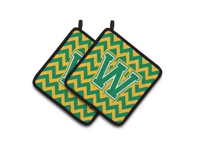 Carolines Treasures CJ1059-WPTHD Letter W Chevron Green & Gold Pair of Pot Holders 75 x 3 x 75 in