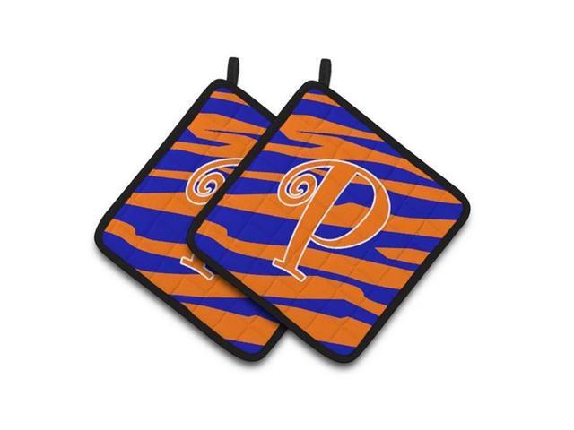 Carolines Treasures CJ1036-PPTHD Monogram Initial P Tiger Stripe Blue & Orange Pair of Pot Holders 75 x 3 x 75 in