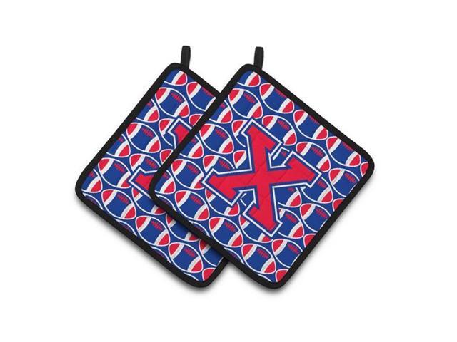 Carolines Treasures CJ1076-XPTHD Letter X Football Harvard Crimson & Yale Blue Pair of Pot Holders 75 x 3 x 75 in