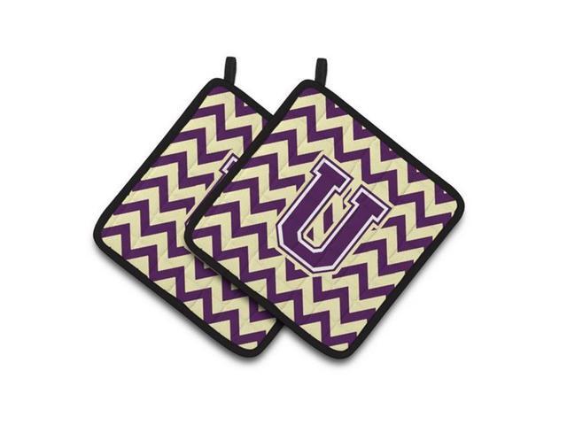 Carolines Treasures CJ1058-UPTHD Letter U Chevron Purple & Gold Pair of Pot Holders 75 x 3 x 75 in
