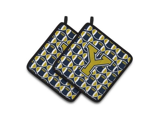 Carolines Treasures CJ1074-YPTHD Letter Y Football Blue & Gold Pair of Pot Holders 75 x 3 x 75 in